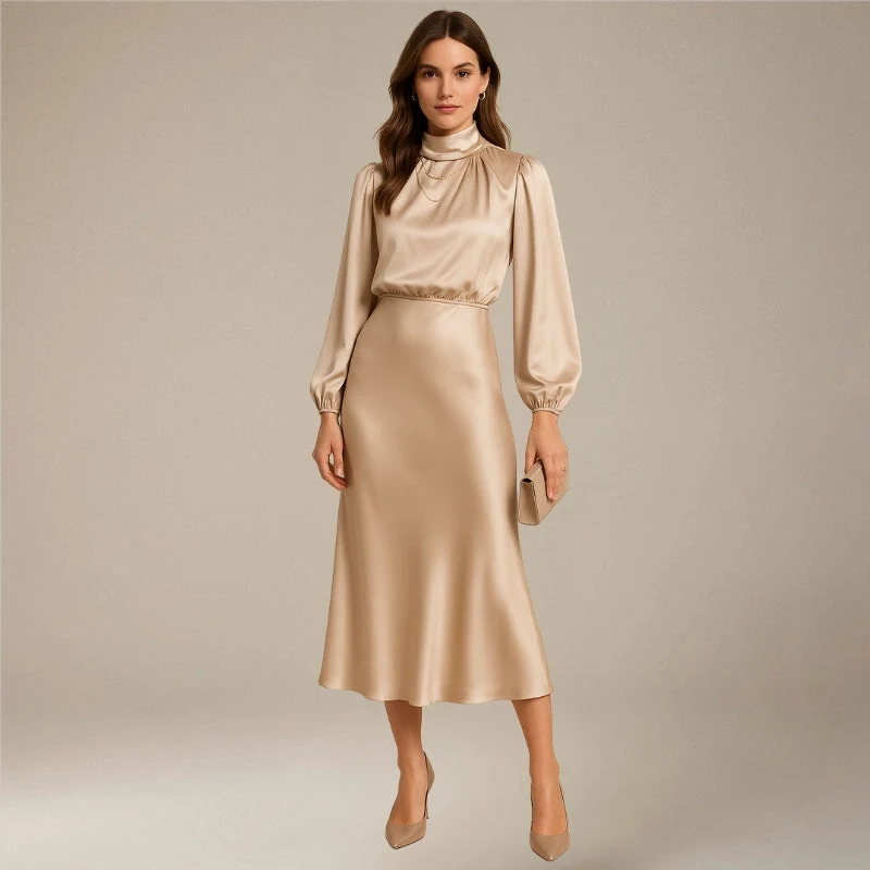 Robe midi col montant pour femmes