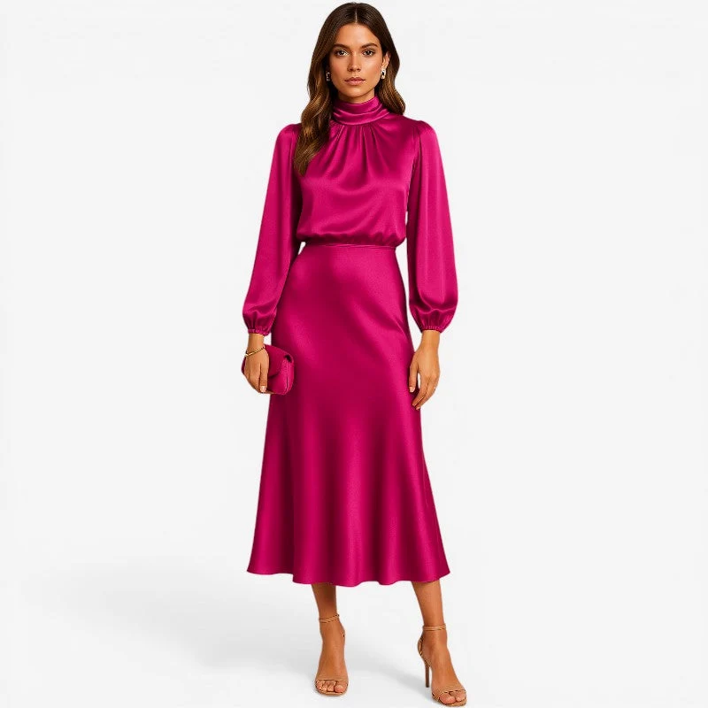 Robe midi col montant pour femmes
