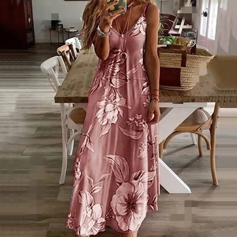 Robe sans manches col en V à imprimé
