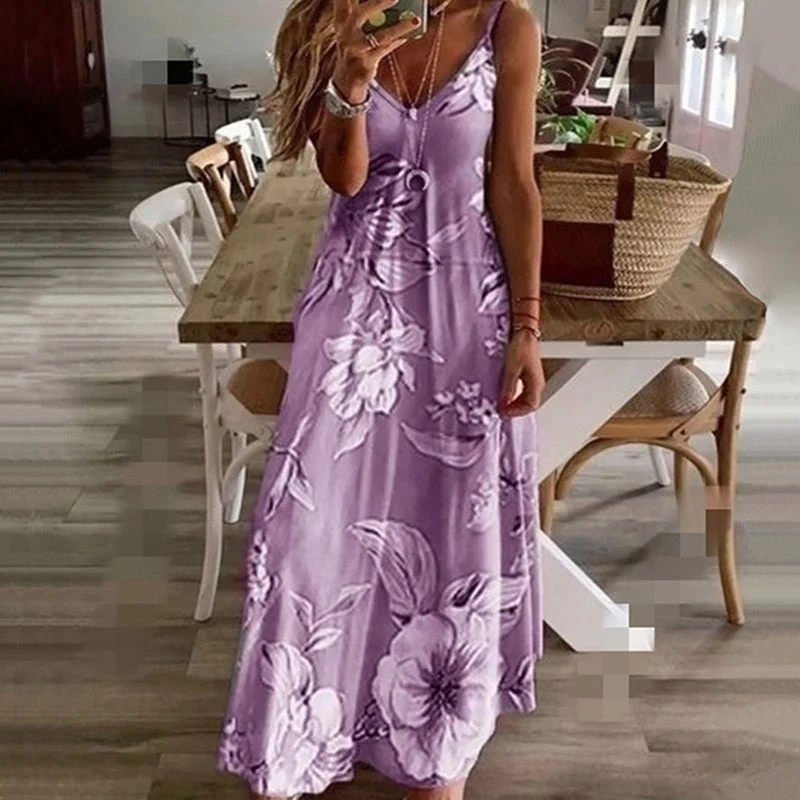 Robe sans manches col en V à imprimé