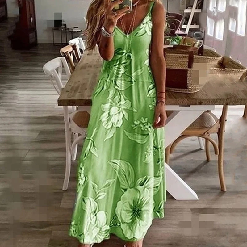 Robe sans manches col en V à imprimé