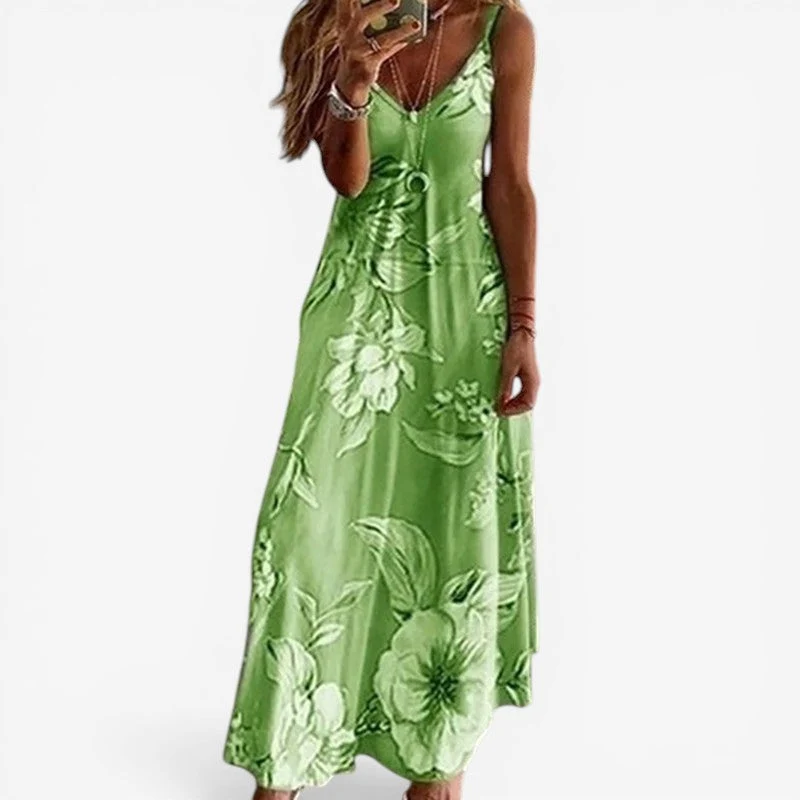 Robe sans manches col en V à imprimé