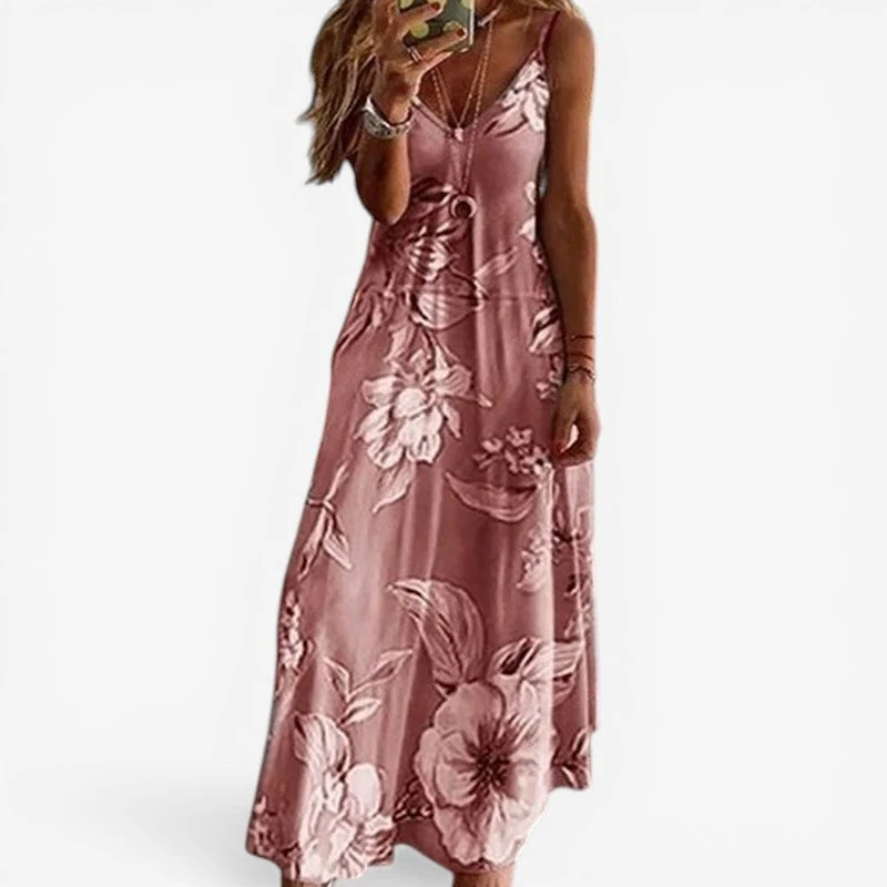 Robe sans manches col en V à imprimé