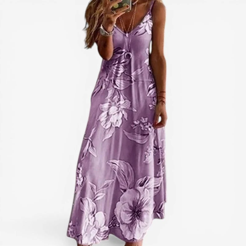 Robe sans manches col en V à imprimé