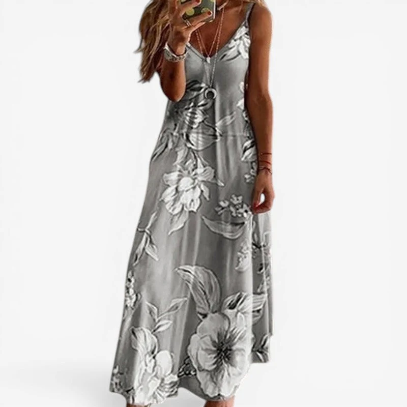 Robe sans manches col en V à imprimé
