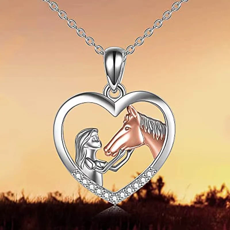Cadeau Fête Des Mères | Collier pendentif cœur avec motif cheval