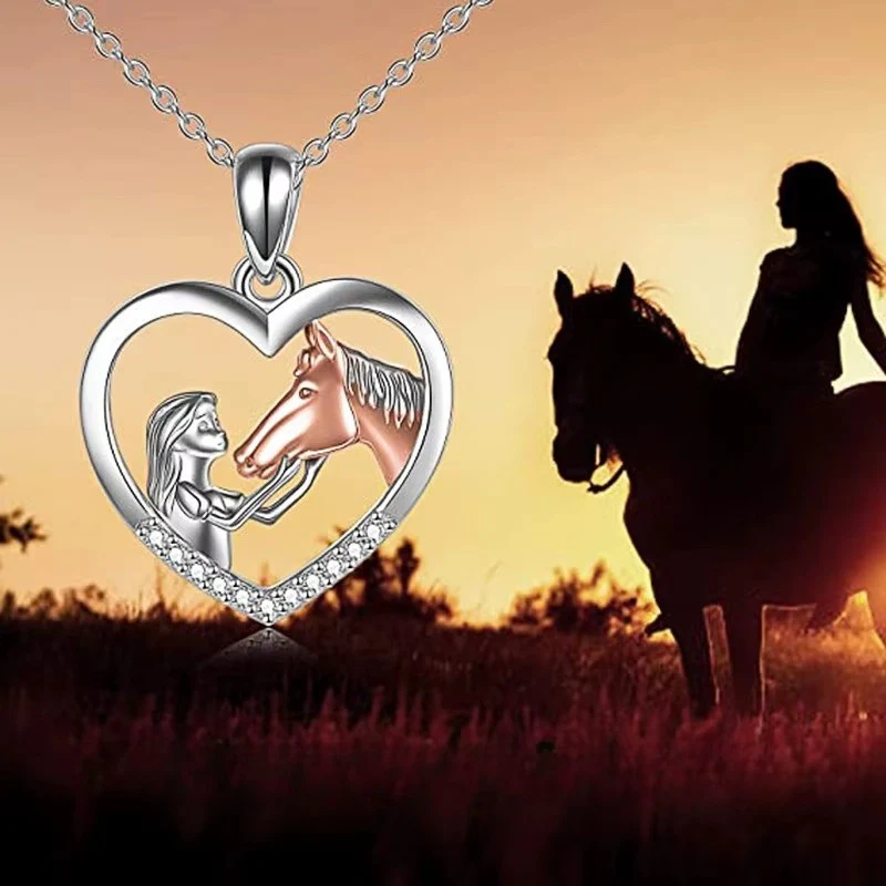 Cadeau Fête Des Mères | Collier pendentif cœur avec motif cheval