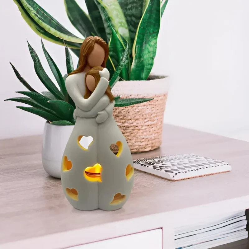 Cadeau Fête Des Mères | Statue porte-bougie mère et fille s’embrassant