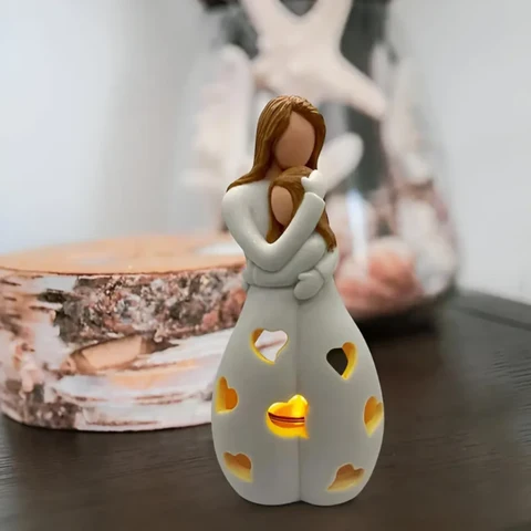 Cadeau Fête Des Mères | Statue porte-bougie mère et fille s’embrassant