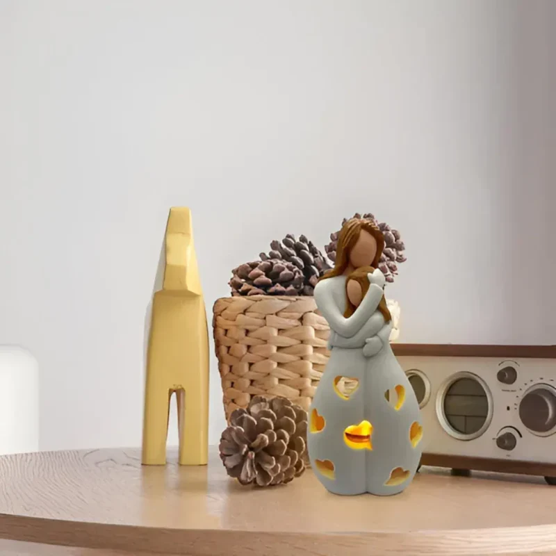 Cadeau Fête Des Mères | Statue porte-bougie mère et fille s’embrassant