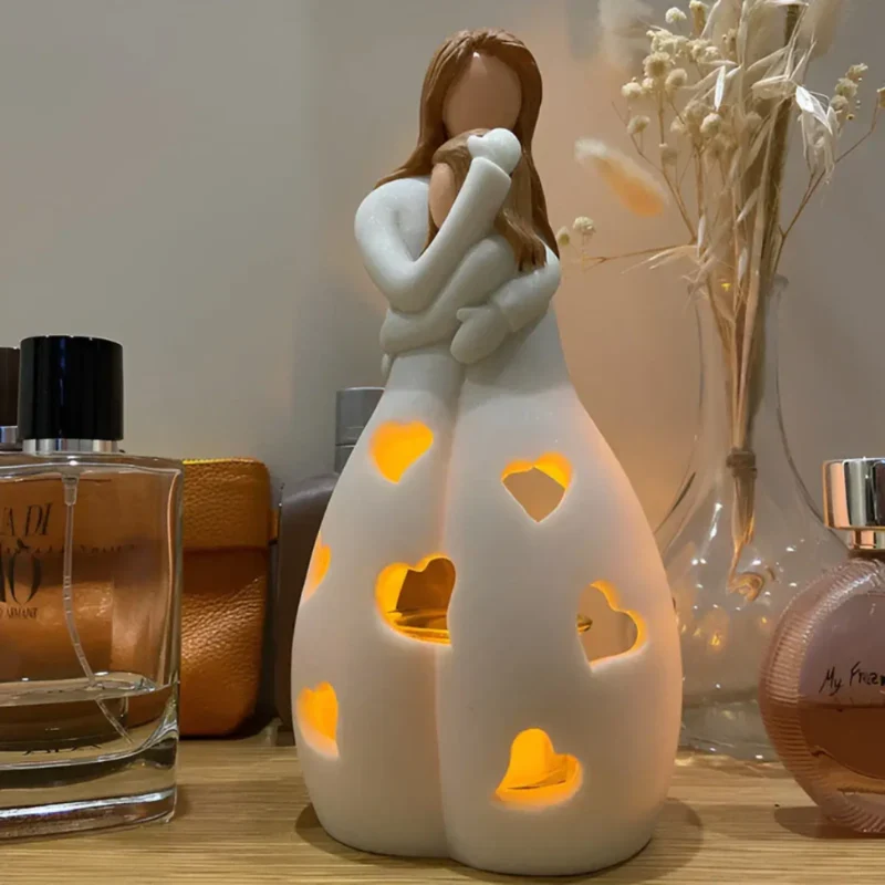 Cadeau Fête Des Mères | Statue porte-bougie mère et fille s’embrassant