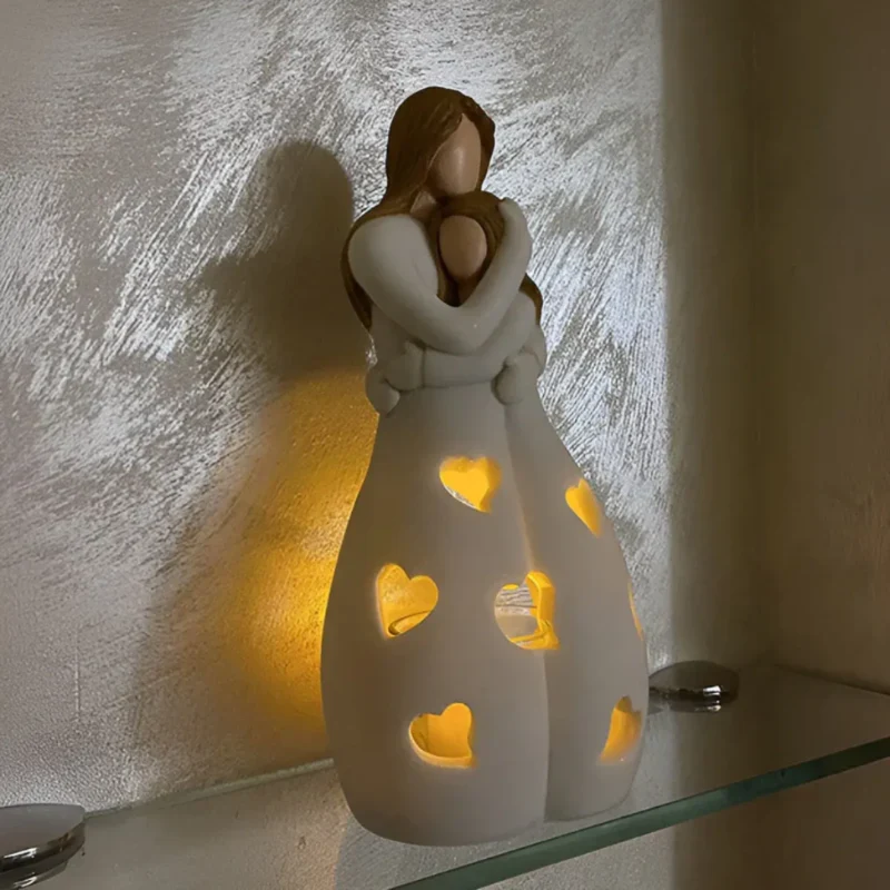 Cadeau Fête Des Mères | Statue porte-bougie mère et fille s’embrassant
