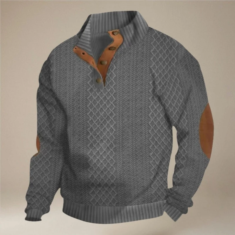 Pull Antoine à manches longues en maille torsadée et col boutonné