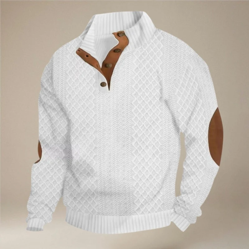 Pull Antoine à manches longues en maille torsadée et col boutonné