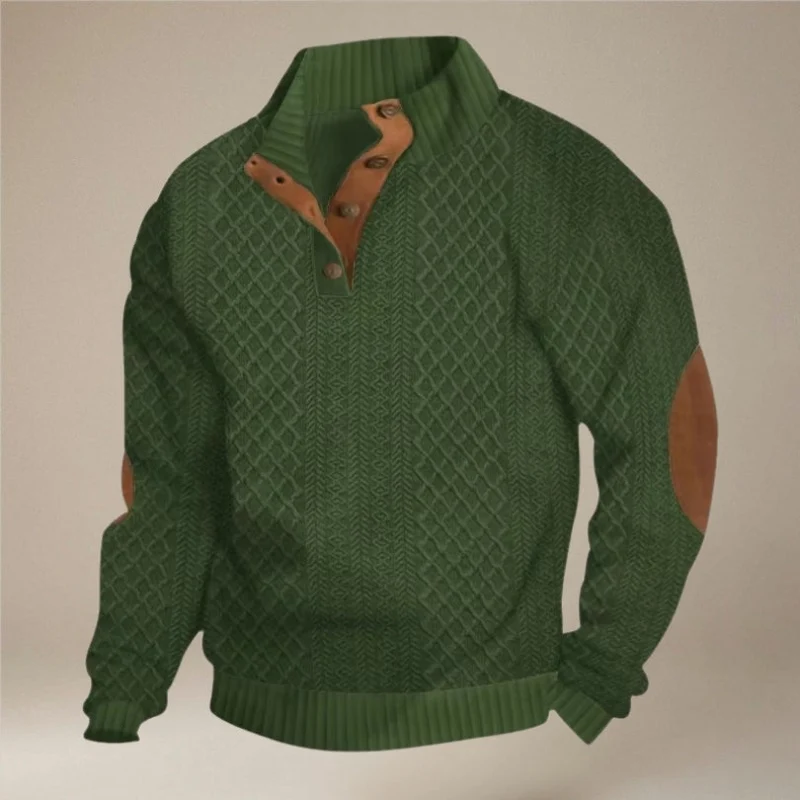 Pull Antoine à manches longues en maille torsadée et col boutonné