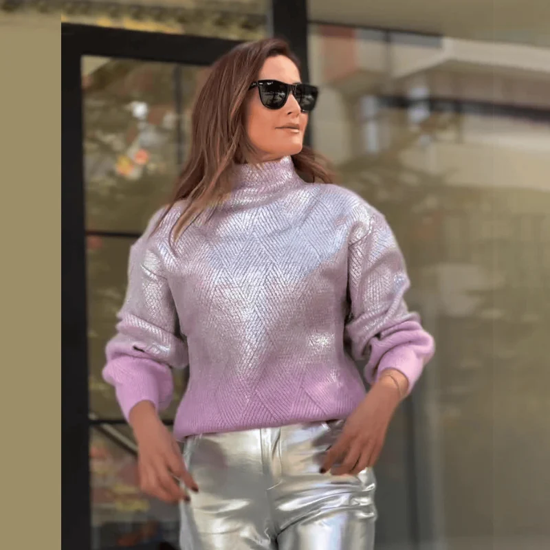 Isla – Pull oversize à col roulé et manches longues