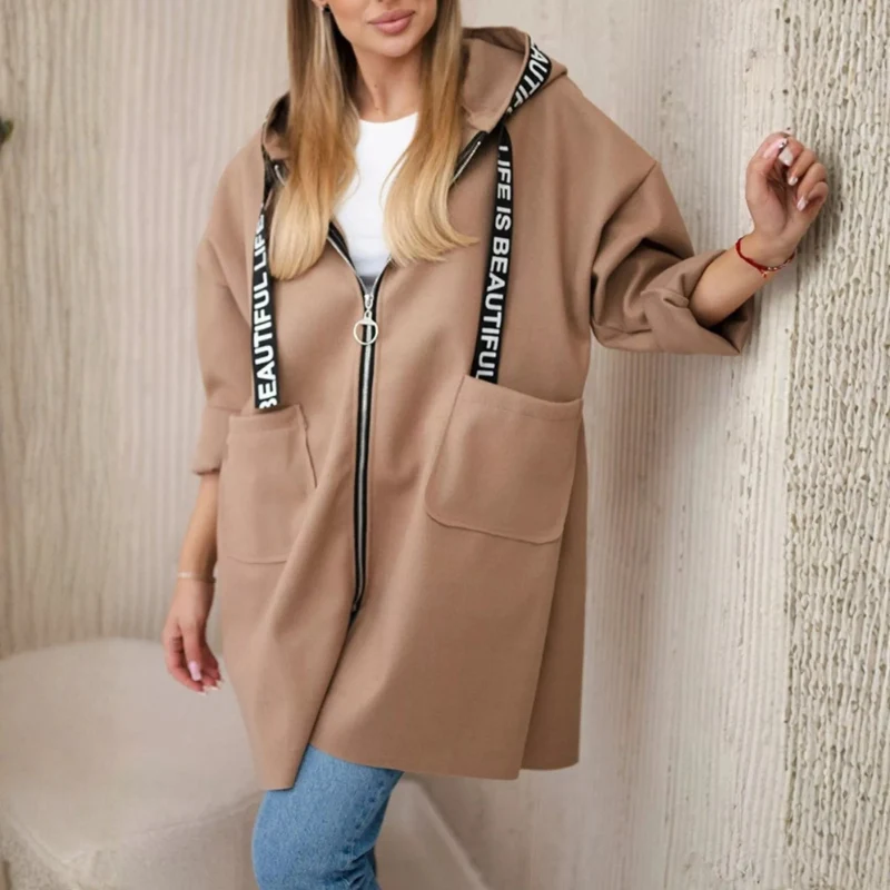 Joanna – Veste à capuche zippée, manches longues et poches