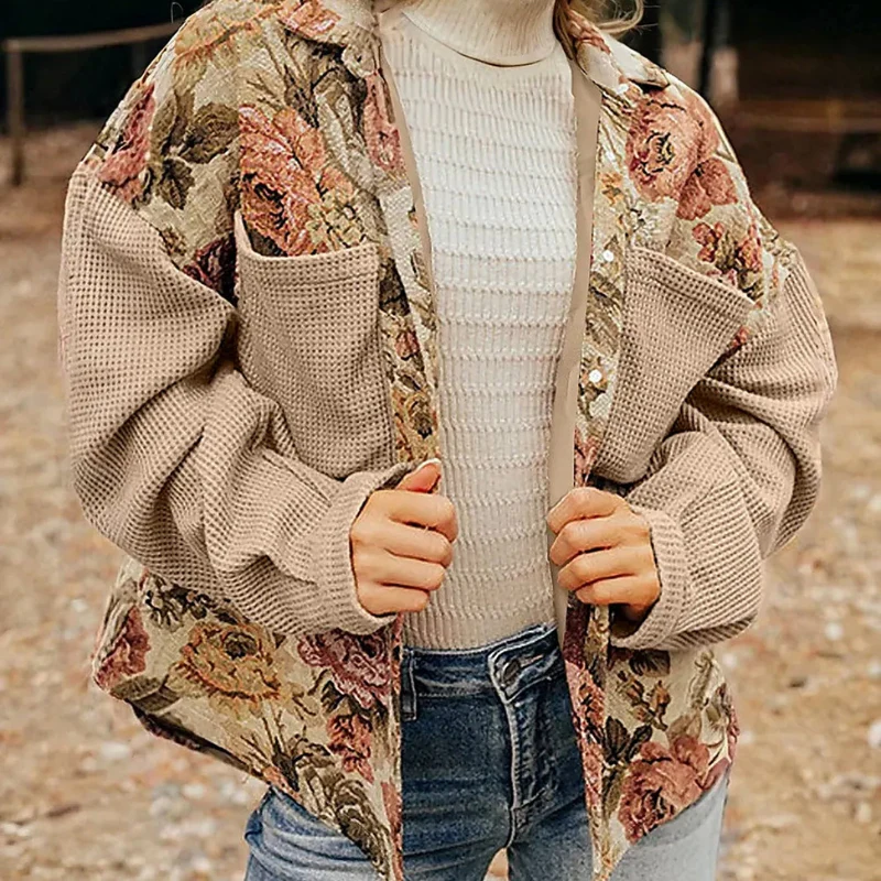 Gilet Gabriella à manches longues fleuri avec poches