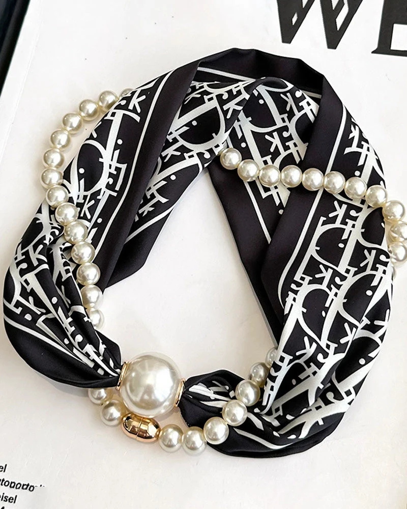 Collier Long Orné De Perles Soie