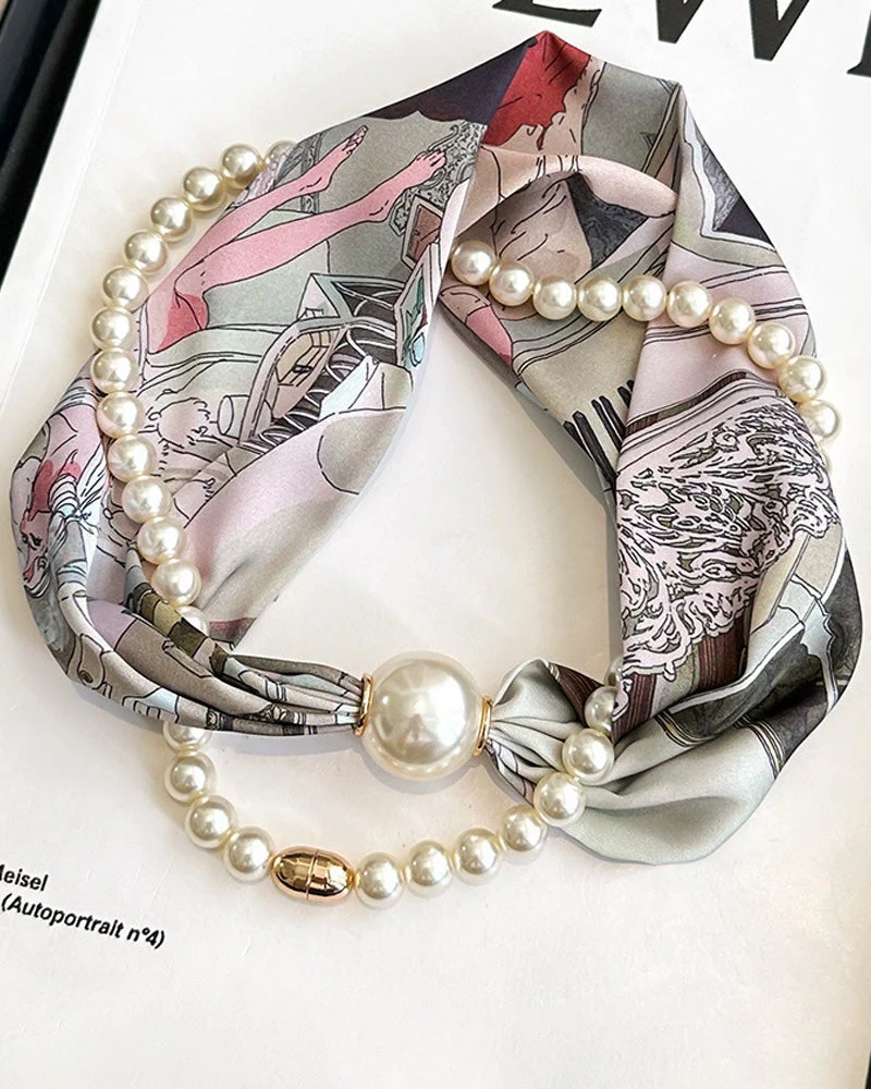 Collier Long Orné De Perles Soie