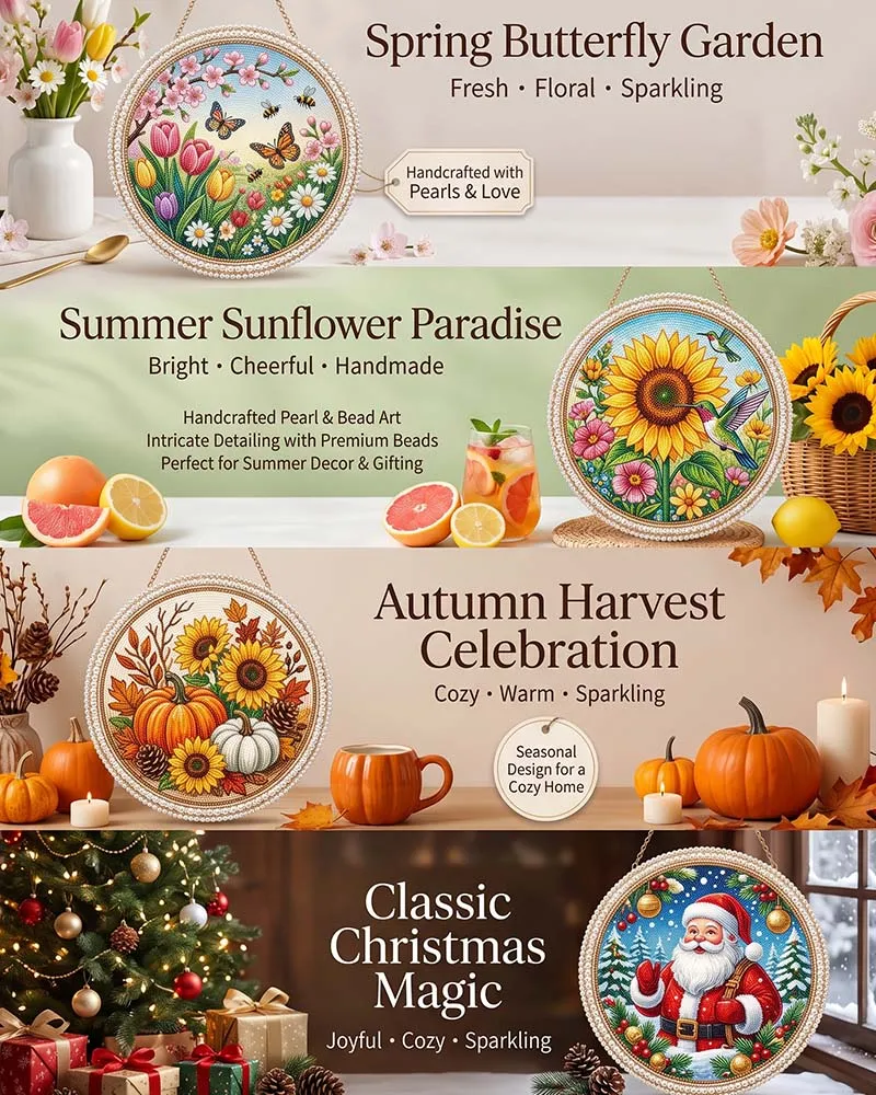 🌸🌻 Kit de Couronne Suspendue en Perles Artistiques pour les Quatre Saisons et les Fêtes 🍂🎄