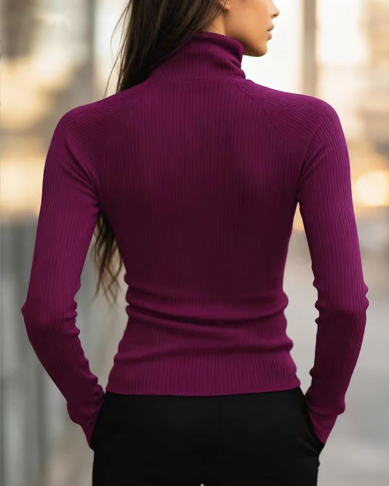 Haut Col Roulé Fermeture Éclair Slim Fit