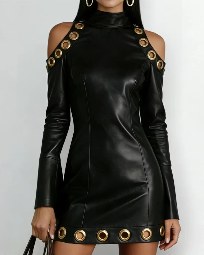 Robe Col Haut Épaule Nue Anneau Métallique