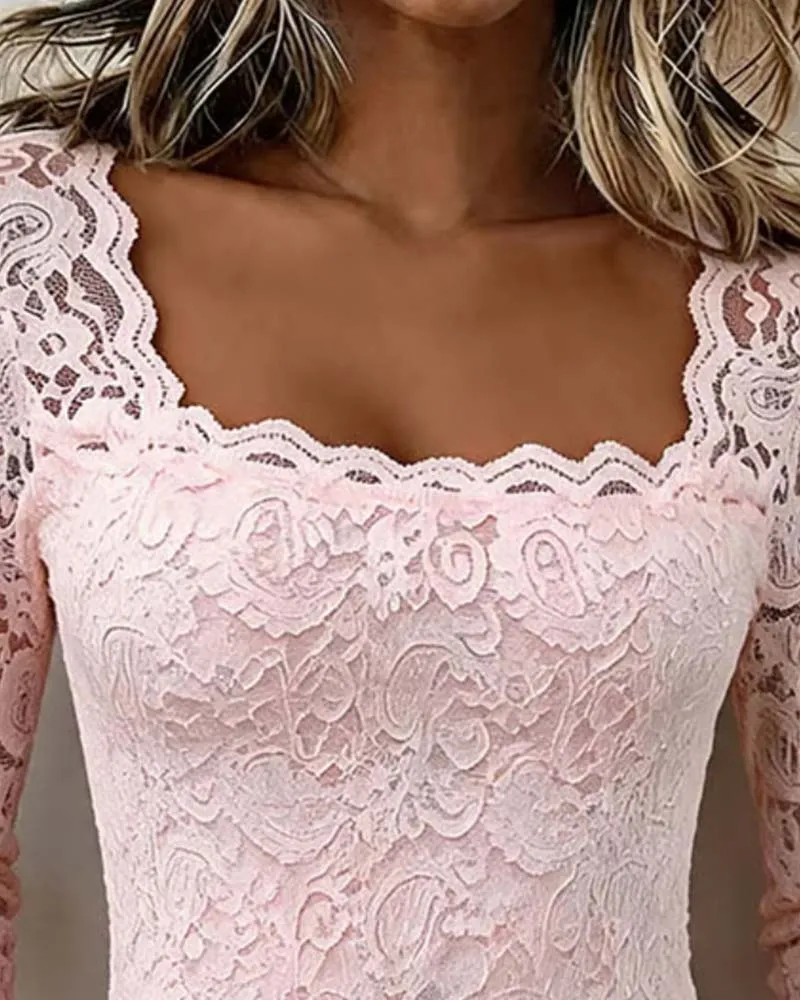 Chemisier Col Carré Dentelle Patchwork