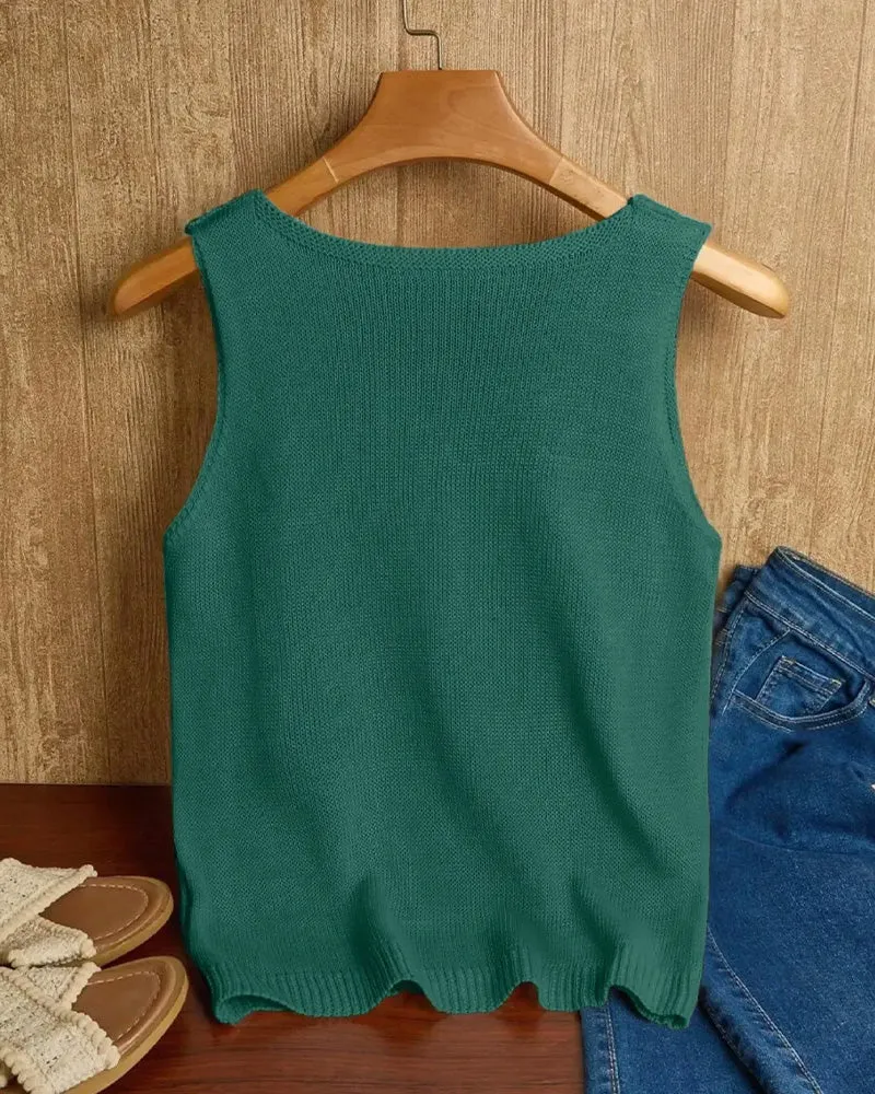 Pullover Col En V Découpe Sans Manches