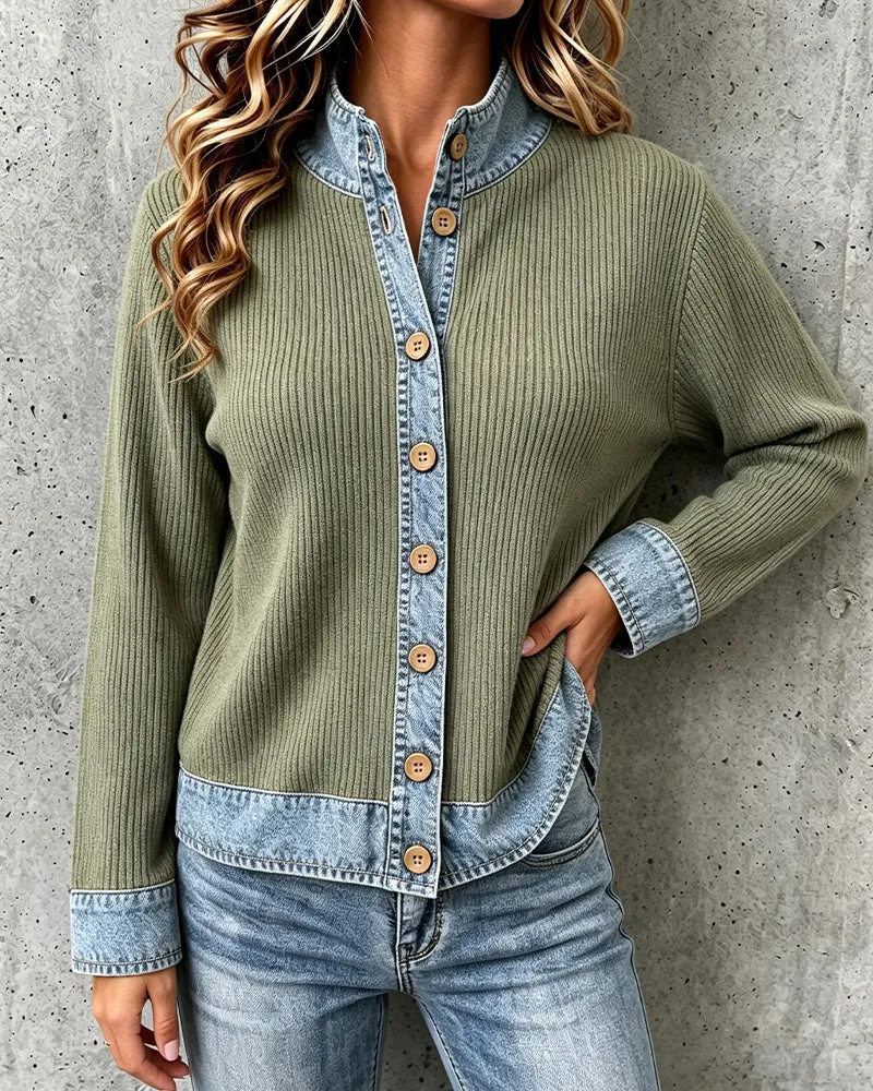 Manteau Décontracté Denim Panneau Tricoté
