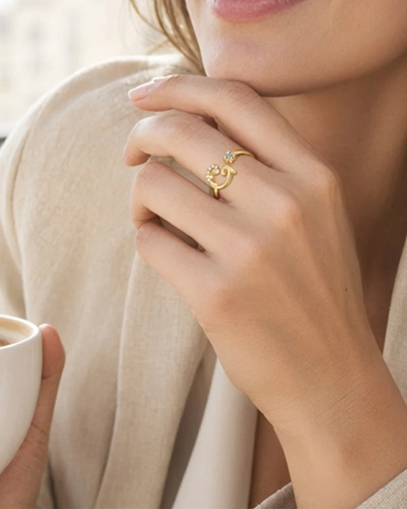 Bague Réglable Scintillante Avec Initiale Pour Femmes