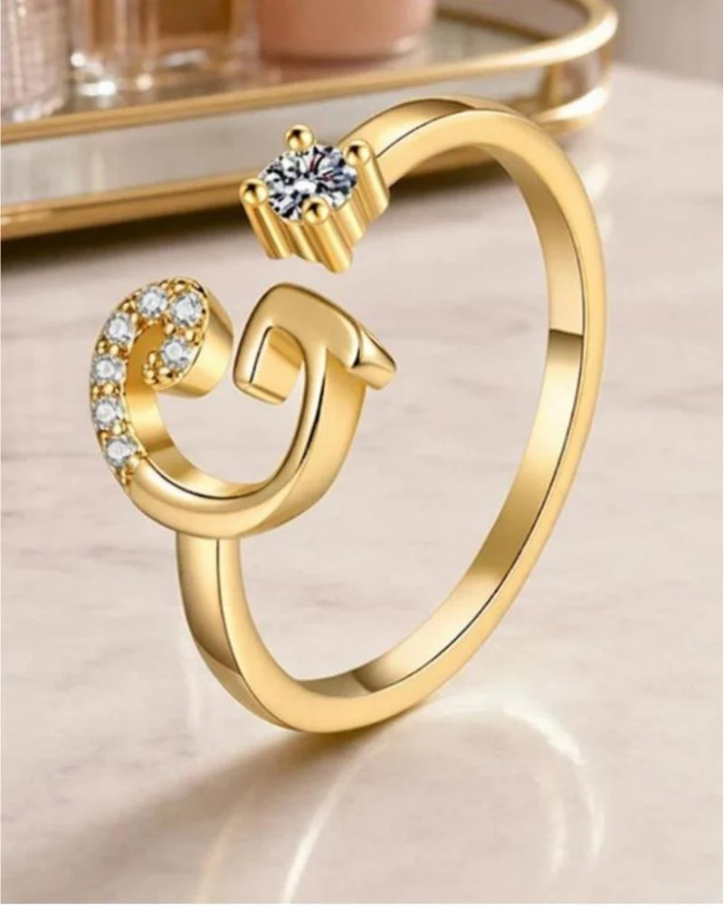 Bague Réglable Scintillante Avec Initiale Pour Femmes