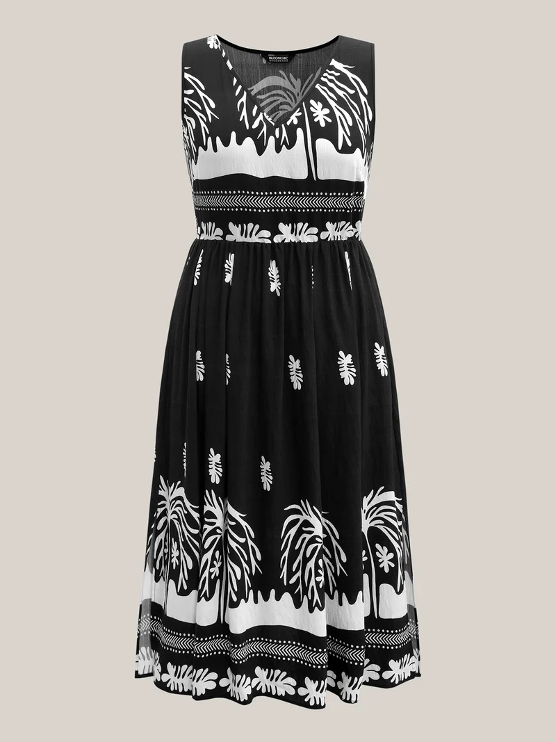 Tropical Breeze Print Pockets Midi Dress
