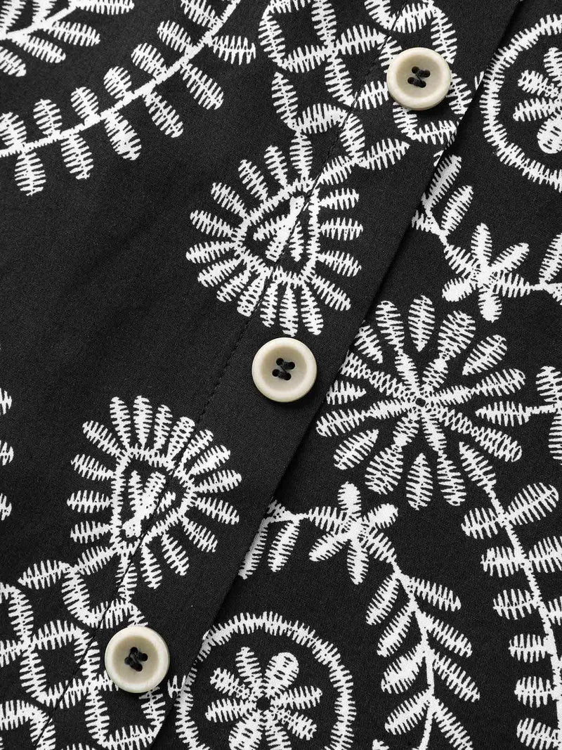 Boho Print Button Placket Blouse