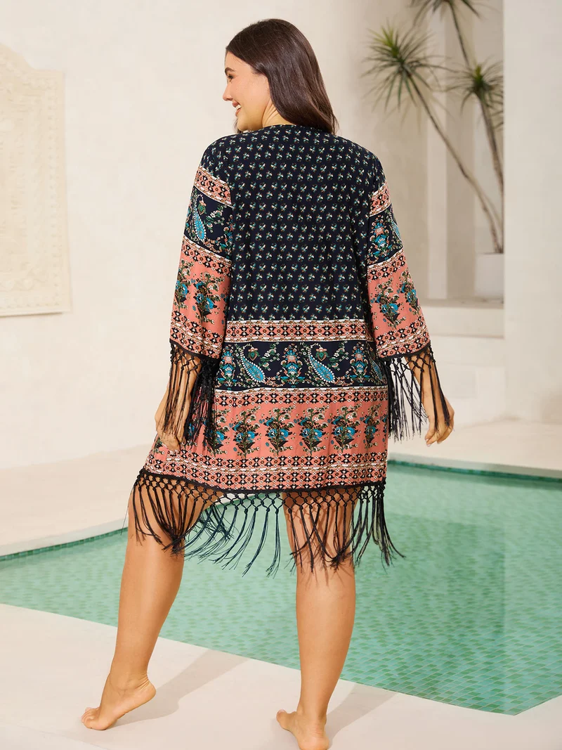 Floral Boho Fringe Detail Kimono