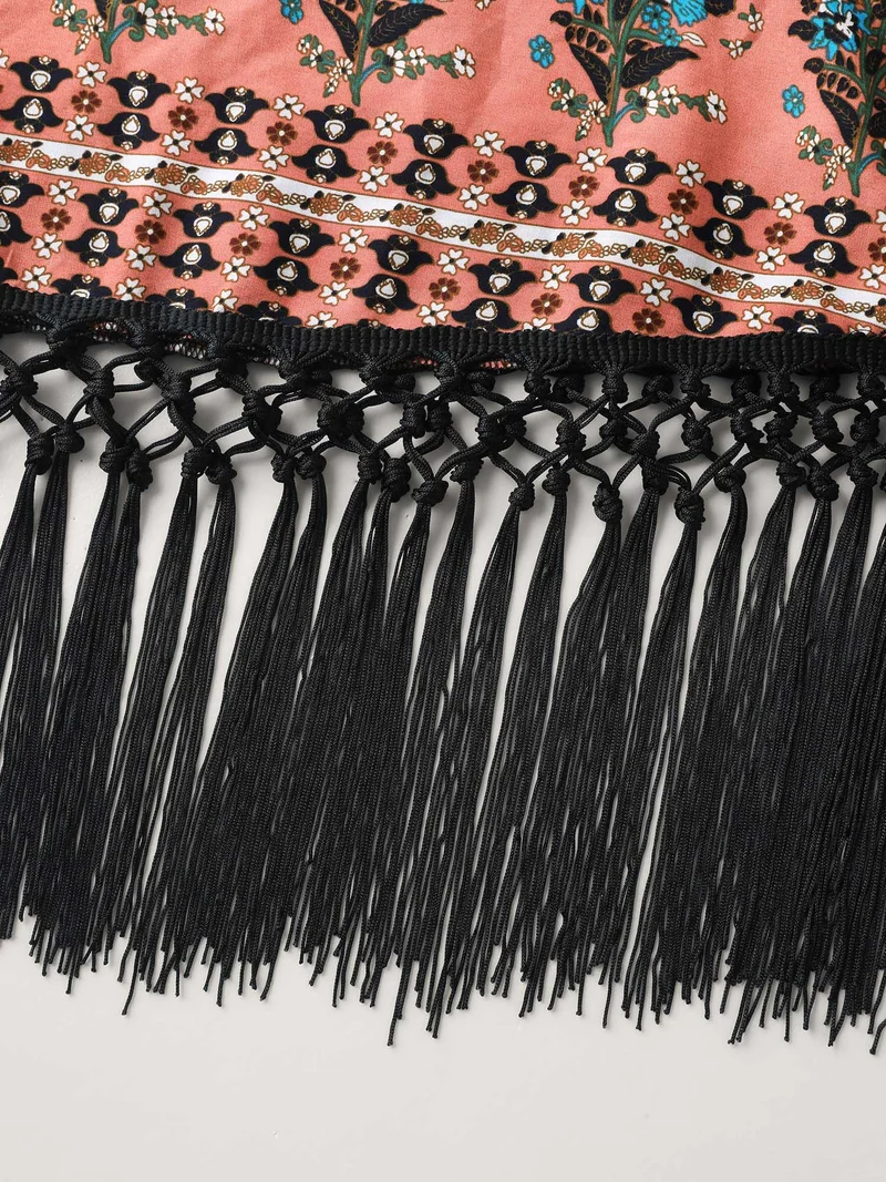 Floral Boho Fringe Detail Kimono