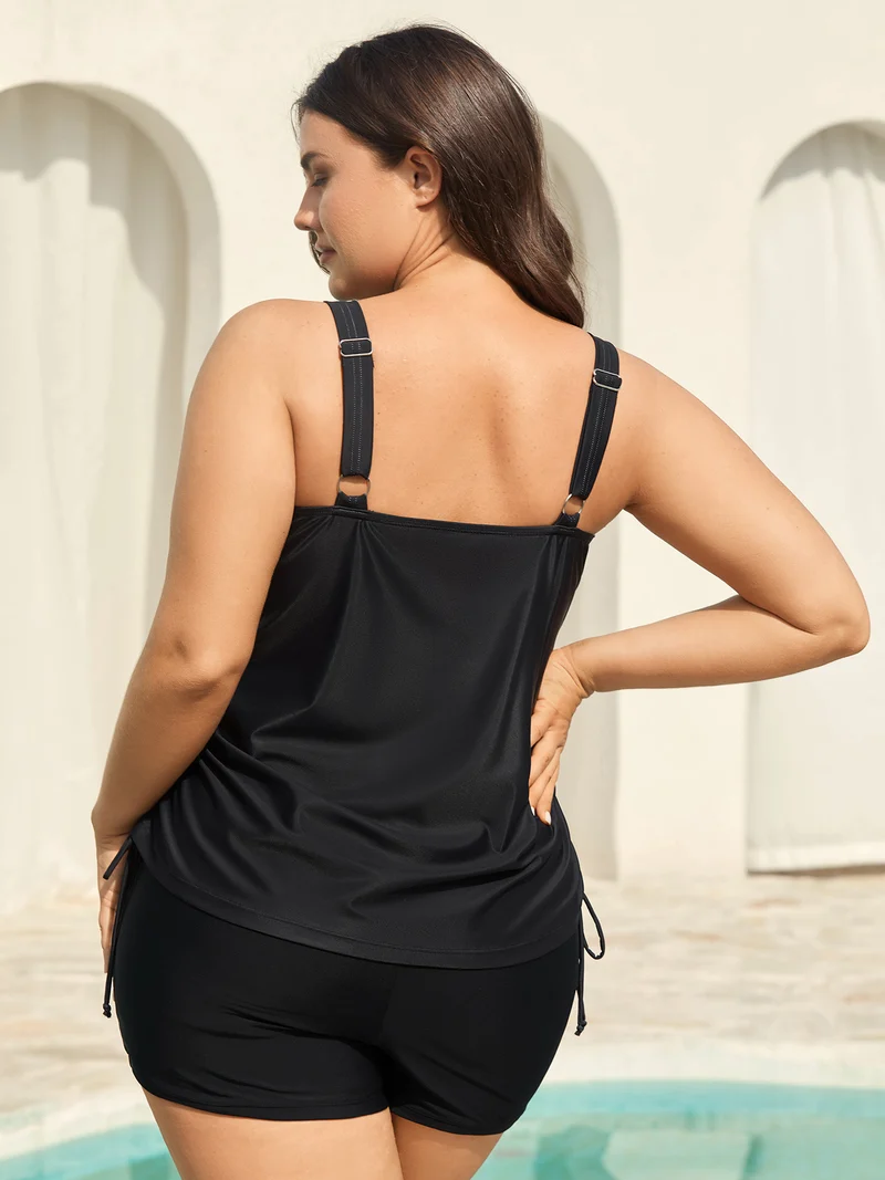 Beachy Vibes Drawstring U-Neck Swim Top