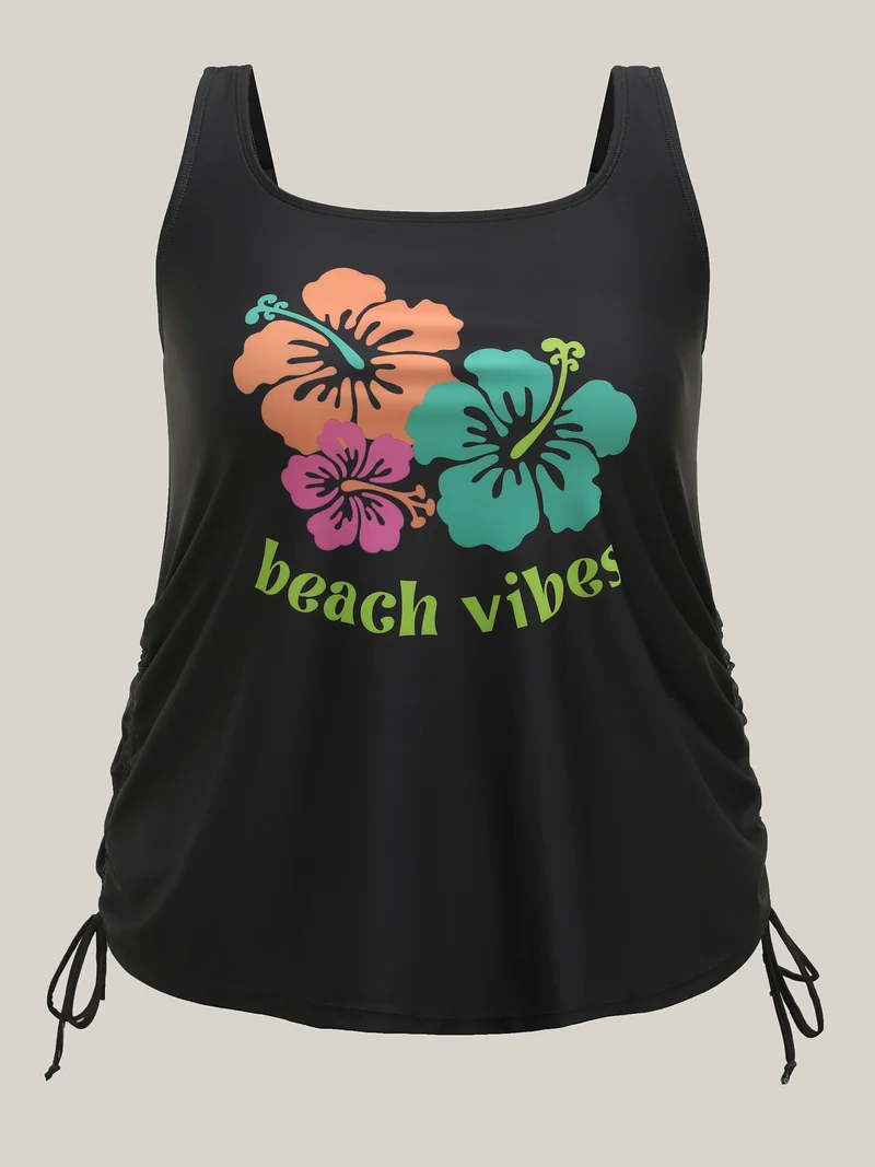Beachy Vibes Drawstring U-Neck Swim Top