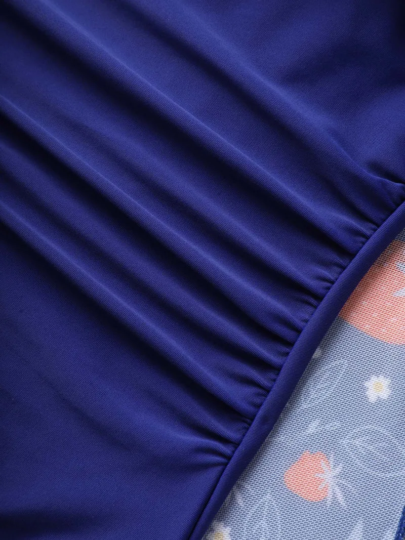 Floral Print Mesh Very Stretchy Swim Dress