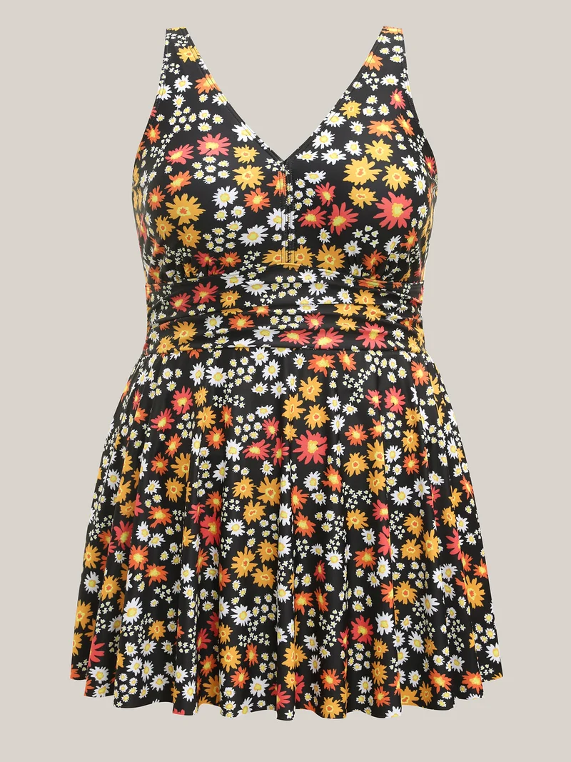 Anti-Float Ties Floral Print Swim Dress