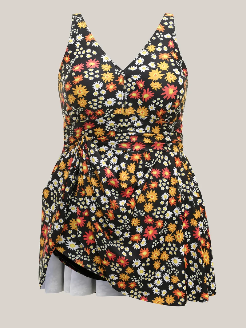 Anti-Float Ties Floral Print Swim Dress