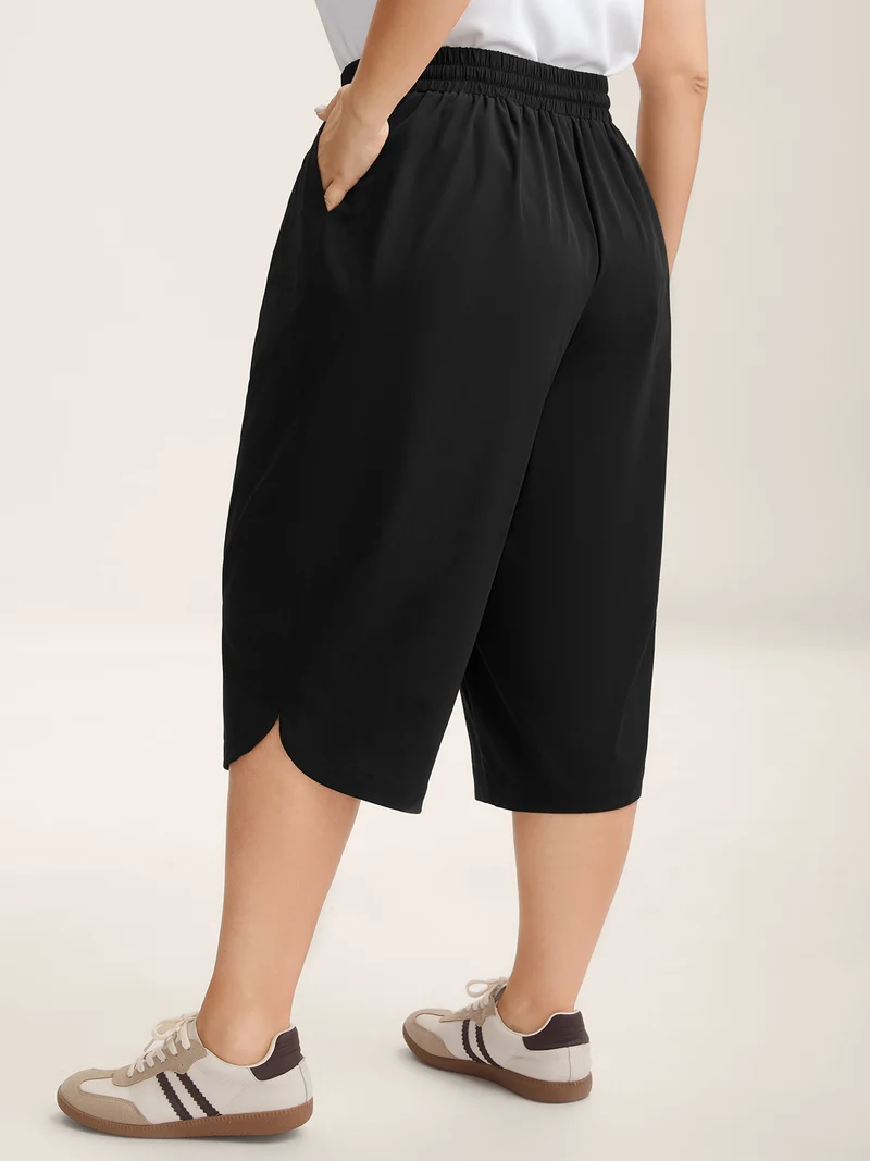 Shirred Waist Tie Straight-Leg Crop Pants