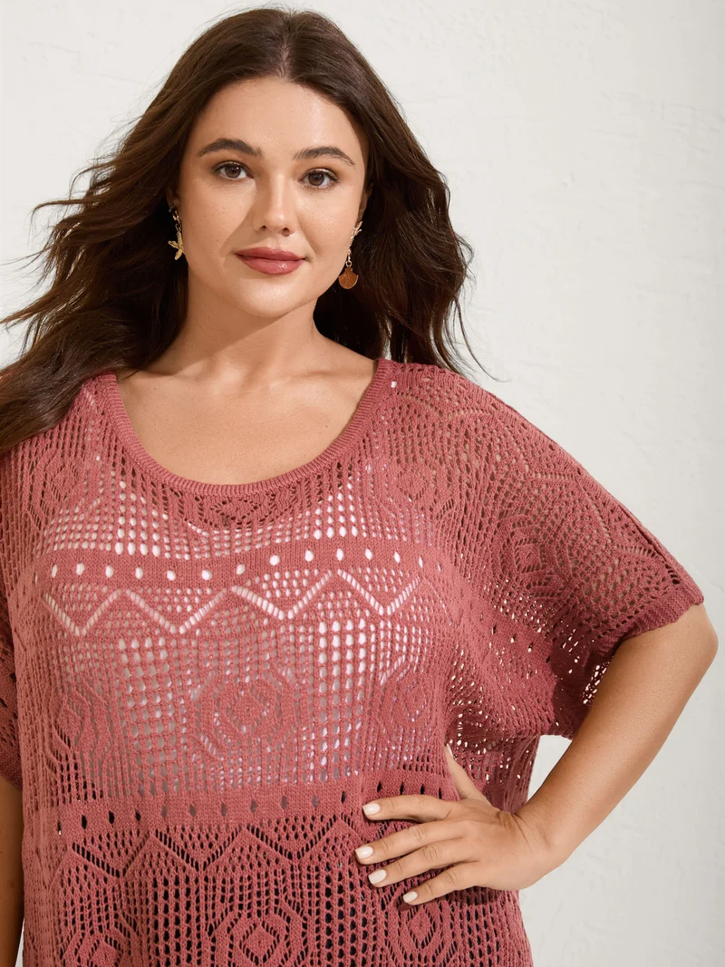 Crochet Slit Tassels Swim Cover-Up