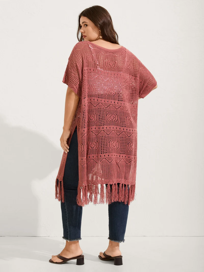 Crochet Slit Tassels Swim Cover-Up