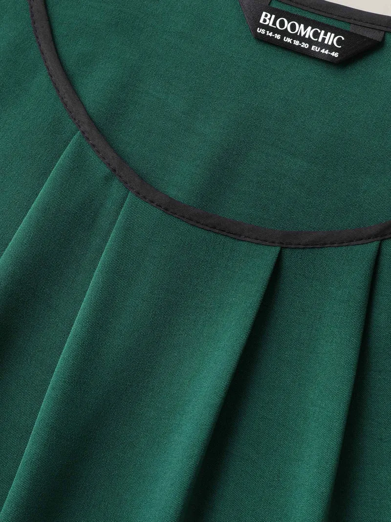 Petal Sleeve Pleated Pockets Midi Dress