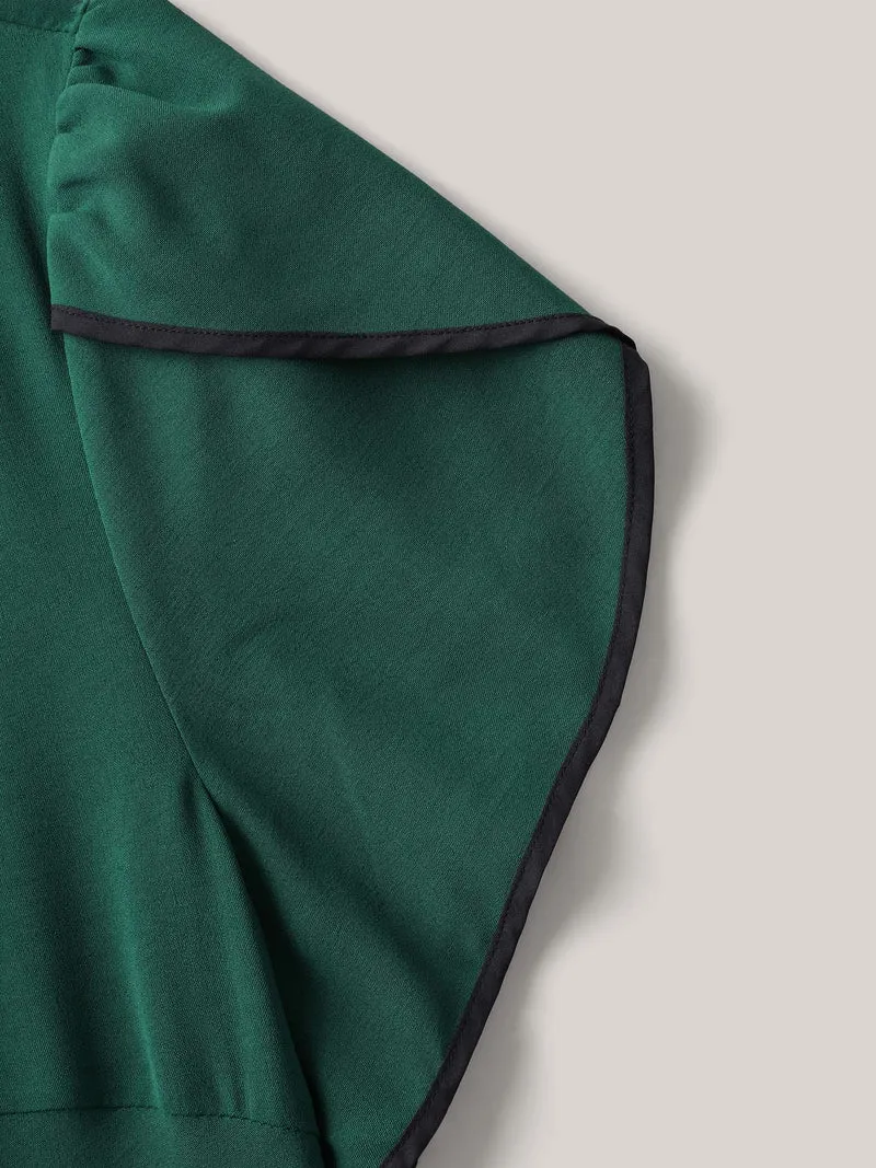 Petal Sleeve Pleated Pockets Midi Dress