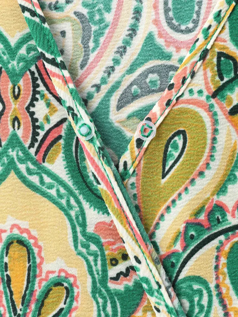 Paisley Print Shirred Pockets Midi Dress