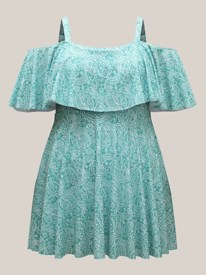Anti-Float Tie Paisley Print Swim Dress
