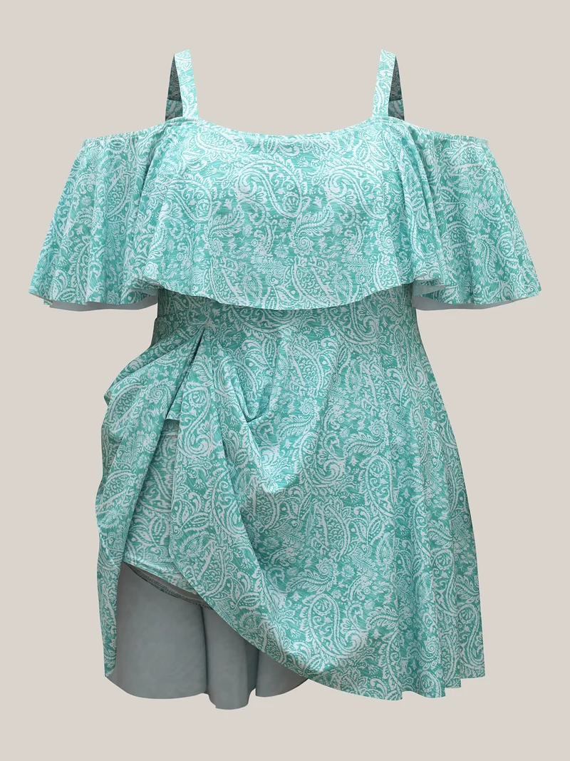 Anti-Float Tie Paisley Print Swim Dress