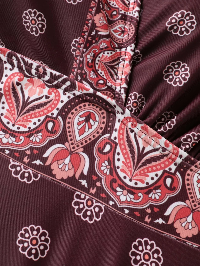 Boho Print Surplice Neck Swim Top